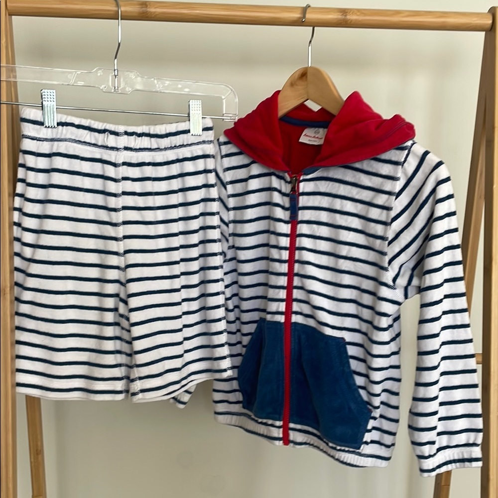 Hanna Andersson
Striped terry cloth Hoodie and Shorts Set with Red Accents